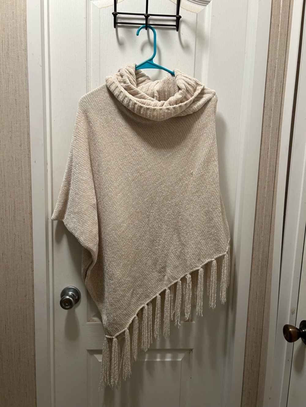 Cozy Cream Cowl Neck Fringe Poncho